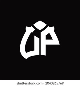 Monograma con logotipo UP con plantilla de diseño de forma de espacio en fondo negro