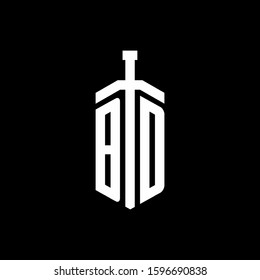 logo monogram with sword element ribbon design template