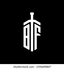 logo monogram with sword element ribbon design template