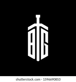logo monogram with sword element ribbon design template