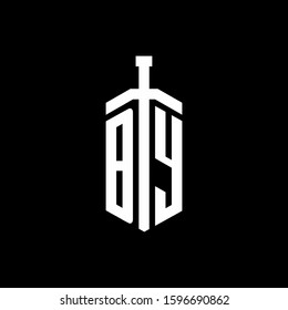 logo monogram with sword element ribbon design template