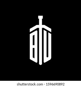 logo monogram with sword element ribbon design template