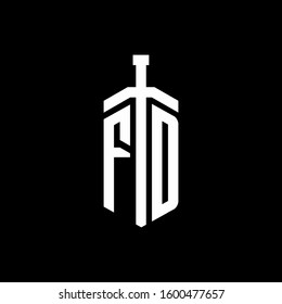 logo monogram with sword element ribbon design template