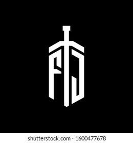 logo monogram with sword element ribbon design template
