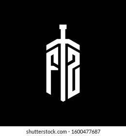 logo monogram with sword element ribbon design template