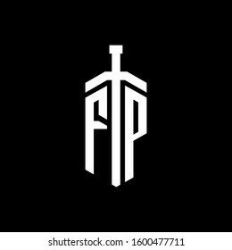 logo monogram with sword element ribbon design template