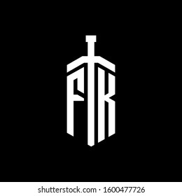 logo monogram with sword element ribbon design template