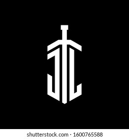 logo monogram with sword element ribbon design template