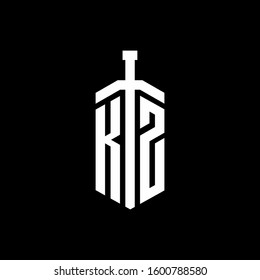 logo monogram with sword element ribbon design template