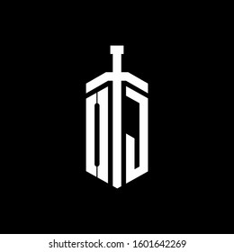 logo monogram with sword element ribbon design template