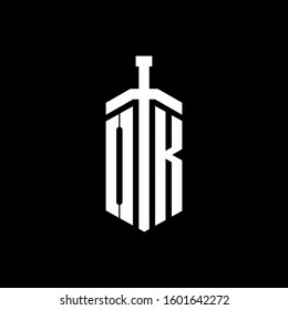 logo monogram with sword element ribbon design template