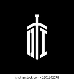 logo monogram with sword element ribbon design template