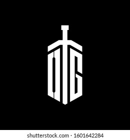 logo monogram with sword element ribbon design template