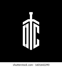 logo monogram with sword element ribbon design template