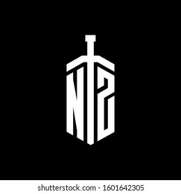logo monogram with sword element ribbon design template