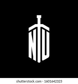 logo monogram with sword element ribbon design template