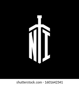 logo monogram with sword element ribbon design template