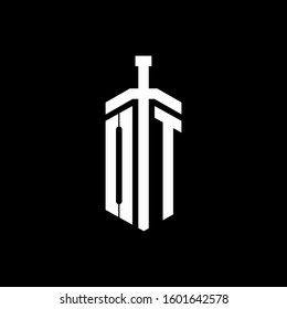 logo monogram with sword element ribbon design template