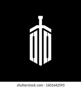 logo monogram with sword element ribbon design template
