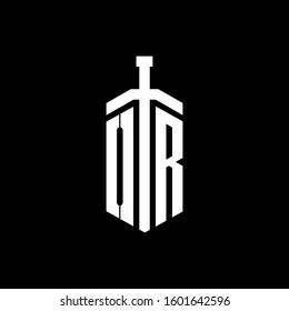 logo monogram with sword element ribbon design template