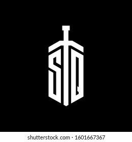 logo monogram with sword element ribbon design template