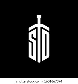 logo monogram with sword element ribbon design template