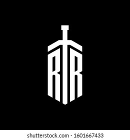 logo monogram with sword element ribbon design template