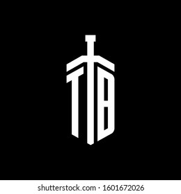 logo monogram with sword element ribbon design template