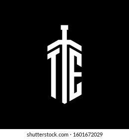 logo monogram with sword element ribbon design template