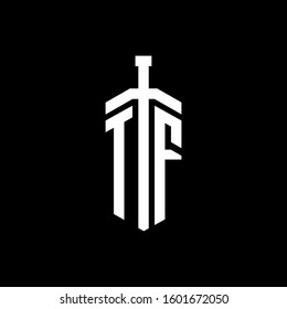 logo monogram with sword element ribbon design template