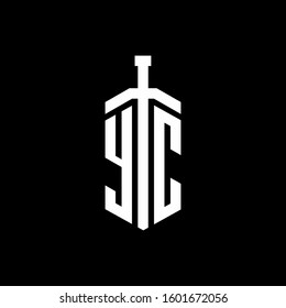 logo monogram with sword element ribbon design template