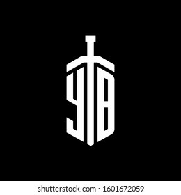 logo monogram with sword element ribbon design template