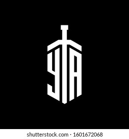 logo monogram with sword element ribbon design template