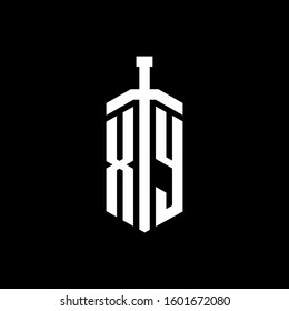 logo monogram with sword element ribbon design template