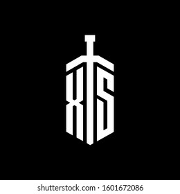 logo monogram with sword element ribbon design template