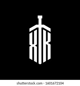 logo monogram with sword element ribbon design template