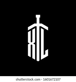 logo monogram with sword element ribbon design template