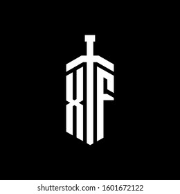 logo monogram with sword element ribbon design template