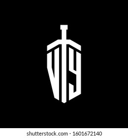 logo monogram with sword element ribbon design template
