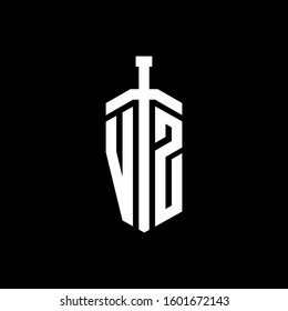 logo monogram with sword element ribbon design template