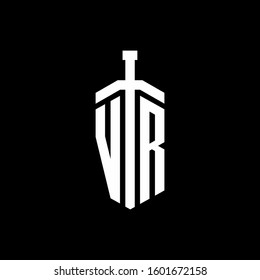 logo monogram with sword element ribbon design template