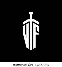 logo monogram with sword element ribbon design template