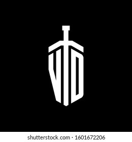 logo monogram with sword element ribbon design template