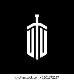 logo monogram with sword element ribbon design template