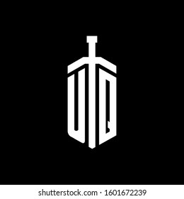 logo monogram with sword element ribbon design template