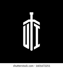 logo monogram with sword element ribbon design template