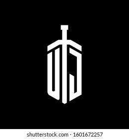 logo monogram with sword element ribbon design template