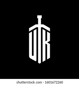 logo monogram with sword element ribbon design template