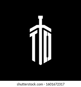 logo monogram with sword element ribbon design template
