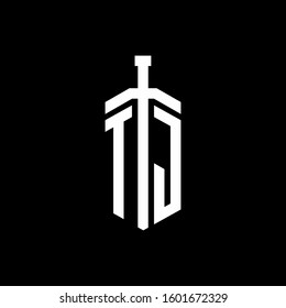 logo monogram with sword element ribbon design template